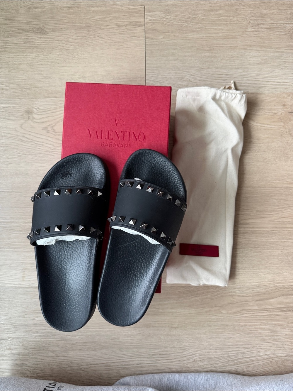 Valentino Garavani Black Studded Slide Sandals - women- with box and dust bag
